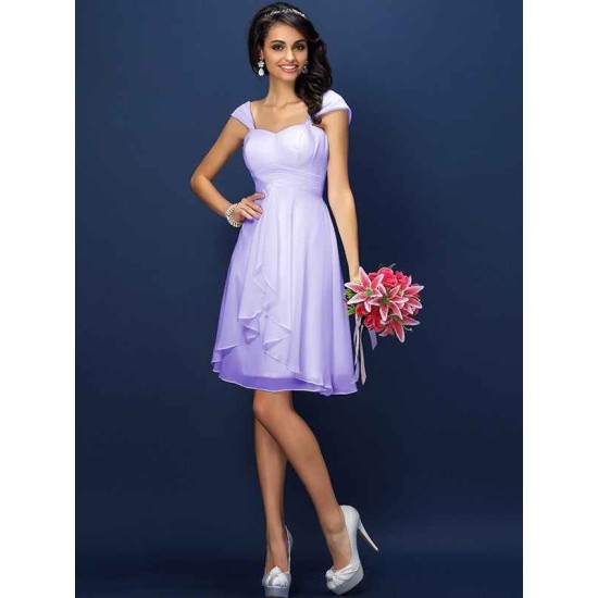 Charming Straps Pleats Sleeveless Short Chiffon Bridesmaid Dresses