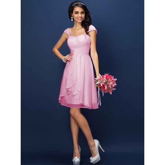 Charming Straps Pleats Sleeveless Short Chiffon Bridesmaid Dresses