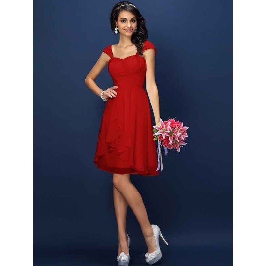 Charming Straps Pleats Sleeveless Short Chiffon Bridesmaid Dresses