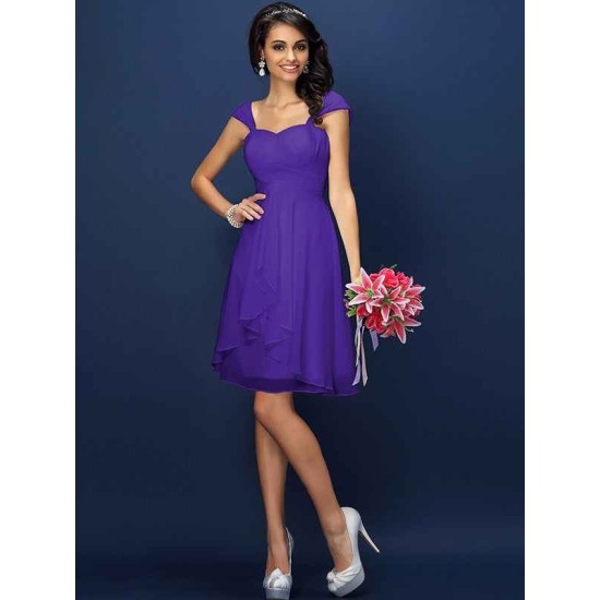 Charming Straps Pleats Sleeveless Short Chiffon Bridesmaid Dresses