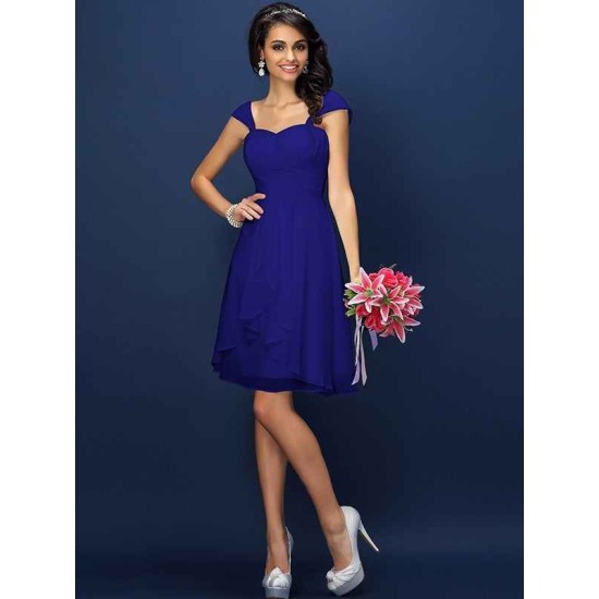Charming Straps Pleats Sleeveless Short Chiffon Bridesmaid Dresses