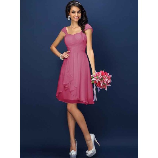 Charming Straps Pleats Sleeveless Short Chiffon Bridesmaid Dresses