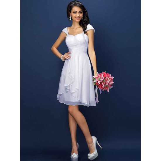 Charming Straps Pleats Sleeveless Short Chiffon Bridesmaid Dresses