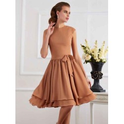 Charming High Neck Sleeveless Sash/Ribbon/Belt Short Chiffon Bridesmaid Dresses