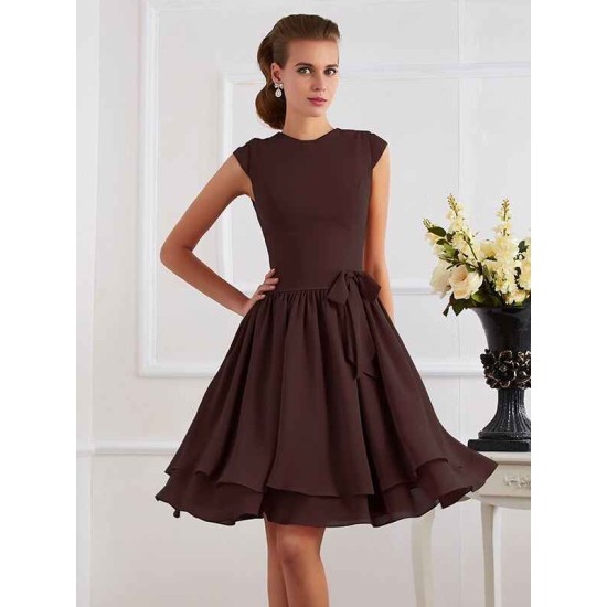 Charming High Neck Sleeveless Sash/Ribbon/Belt Short Chiffon Bridesmaid Dresses