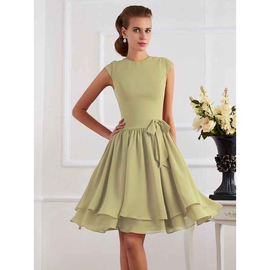 Charming High Neck Sleeveless Sash/Ribbon/Belt Short Chiffon Bridesmaid Dresses