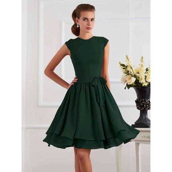 Charming High Neck Sleeveless Sash/Ribbon/Belt Short Chiffon Bridesmaid Dresses