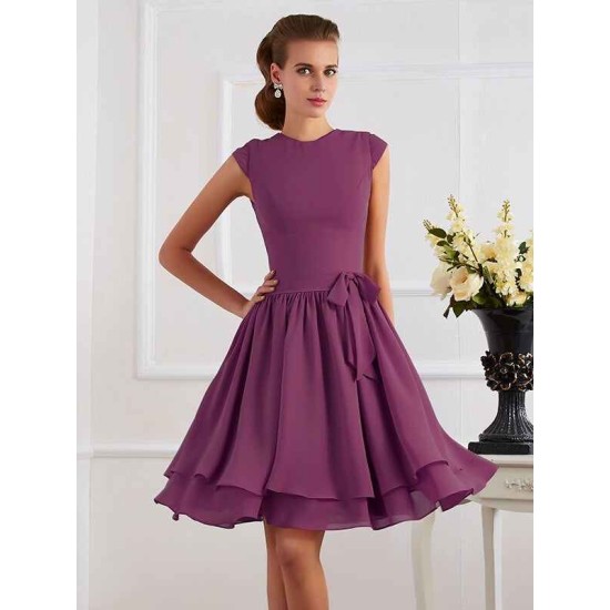 Charming High Neck Sleeveless Sash/Ribbon/Belt Short Chiffon Bridesmaid Dresses