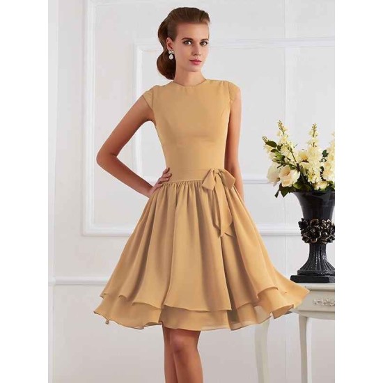 Charming High Neck Sleeveless Sash/Ribbon/Belt Short Chiffon Bridesmaid Dresses