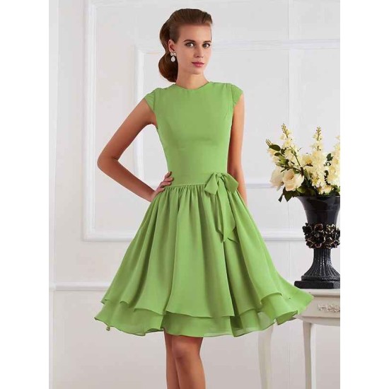 Charming High Neck Sleeveless Sash/Ribbon/Belt Short Chiffon Bridesmaid Dresses