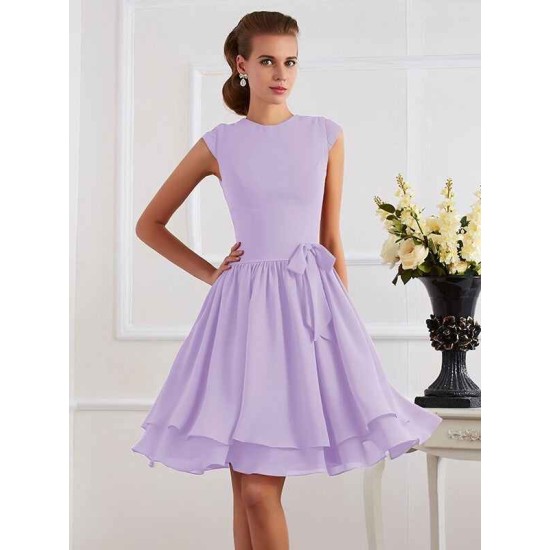 Charming High Neck Sleeveless Sash/Ribbon/Belt Short Chiffon Bridesmaid Dresses