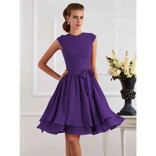 Charming High Neck Sleeveless Sash/Ribbon/Belt Short Chiffon Bridesmaid Dresses