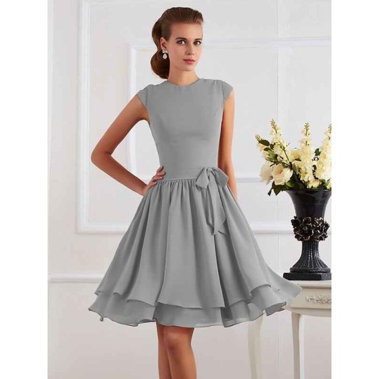 Charming High Neck Sleeveless Sash/Ribbon/Belt Short Chiffon Bridesmaid Dresses