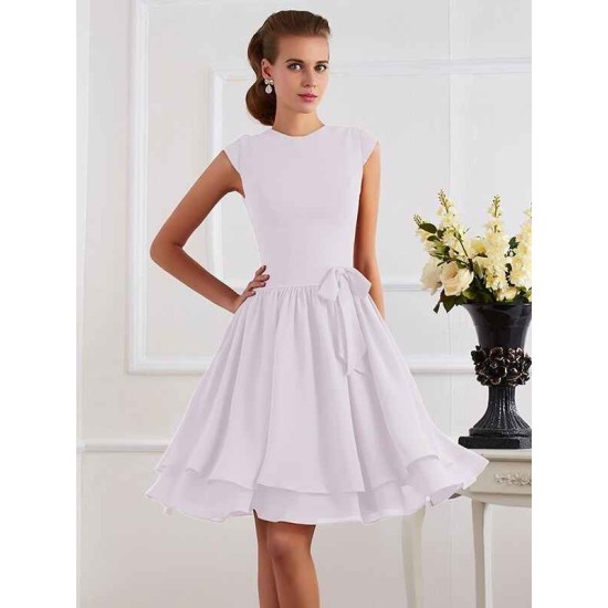 Charming High Neck Sleeveless Sash/Ribbon/Belt Short Chiffon Bridesmaid Dresses