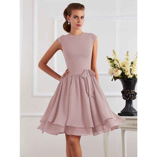 Charming High Neck Sleeveless Sash/Ribbon/Belt Short Chiffon Bridesmaid Dresses