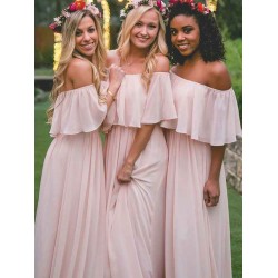 Charming Off-the-Shoulder Sleeveless Chiffon Bridesmaid Dresses