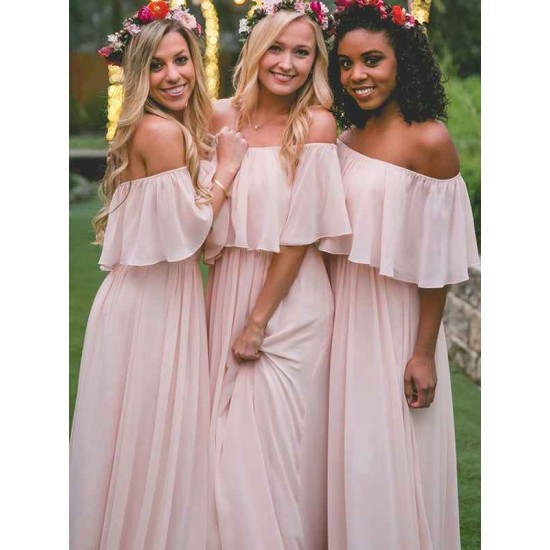 Charming Off-the-Shoulder Sleeveless Chiffon Bridesmaid Dresses