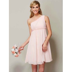 Classy Sleeveless One Shoulders Sash/Ribbon/Belt Short Chiffon Bridesmaid Dresses