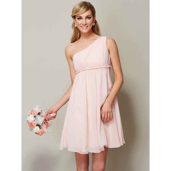 Classy Sleeveless One Shoulders Sash/Ribbon/Belt Short Chiffon Bridesmaid Dresses