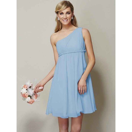 Classy Sleeveless One Shoulders Sash/Ribbon/Belt Short Chiffon Bridesmaid Dresses