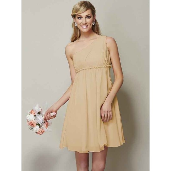 Classy Sleeveless One Shoulders Sash/Ribbon/Belt Short Chiffon Bridesmaid Dresses