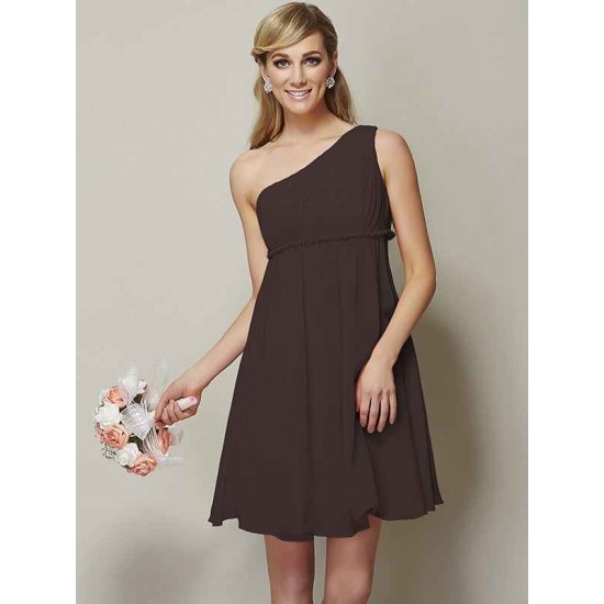 Classy Sleeveless One Shoulders Sash/Ribbon/Belt Short Chiffon Bridesmaid Dresses