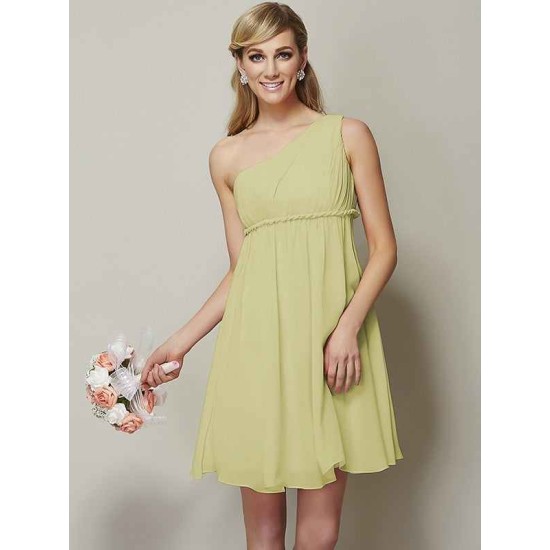 Classy Sleeveless One Shoulders Sash/Ribbon/Belt Short Chiffon Bridesmaid Dresses