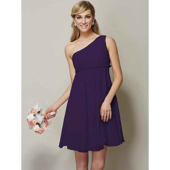 Classy Sleeveless One Shoulders Sash/Ribbon/Belt Short Chiffon Bridesmaid Dresses