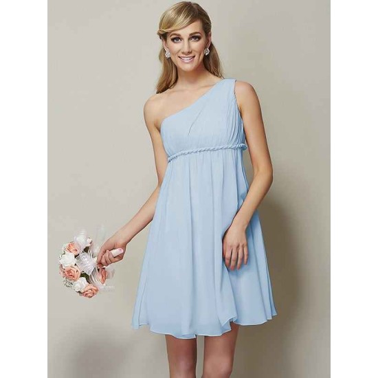 Classy Sleeveless One Shoulders Sash/Ribbon/Belt Short Chiffon Bridesmaid Dresses