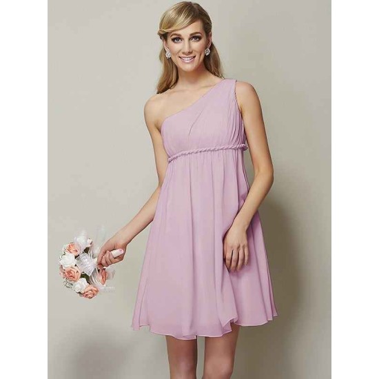 Classy Sleeveless One Shoulders Sash/Ribbon/Belt Short Chiffon Bridesmaid Dresses