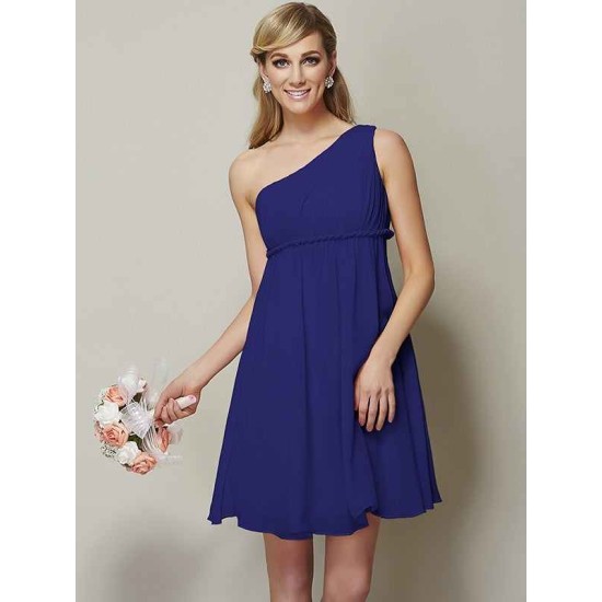 Classy Sleeveless One Shoulders Sash/Ribbon/Belt Short Chiffon Bridesmaid Dresses