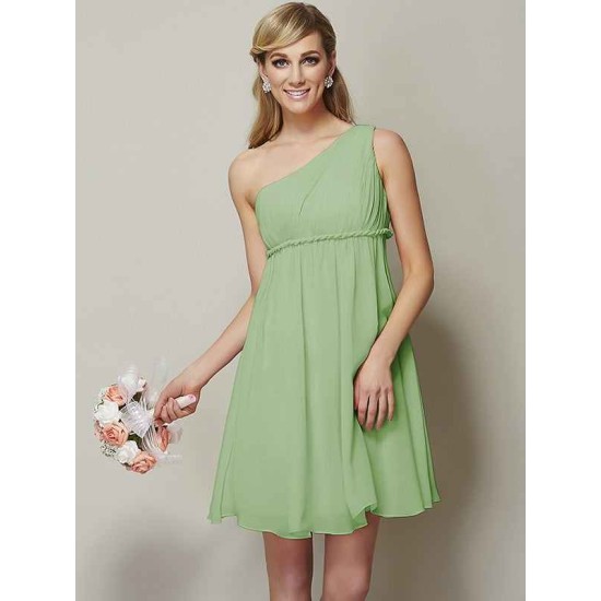 Classy Sleeveless One Shoulders Sash/Ribbon/Belt Short Chiffon Bridesmaid Dresses