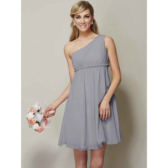 Classy Sleeveless One Shoulders Sash/Ribbon/Belt Short Chiffon Bridesmaid Dresses