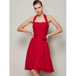 Charming Halter Sleeveless Pleats Bowknot Short Chiffon Bridesmaid Dresses