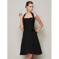 Charming Halter Sleeveless Pleats Bowknot Short Chiffon Bridesmaid Dresses