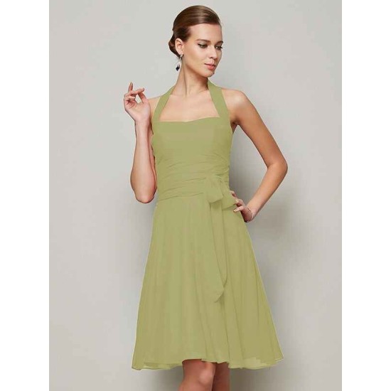 Charming Halter Sleeveless Pleats Bowknot Short Chiffon Bridesmaid Dresses