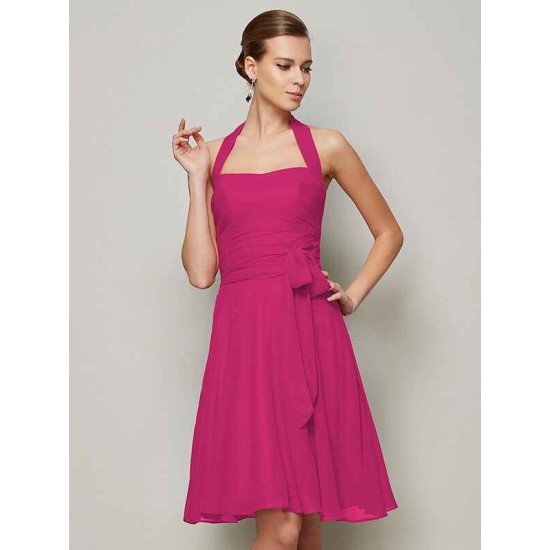 Charming Halter Sleeveless Pleats Bowknot Short Chiffon Bridesmaid Dresses