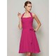 Charming Halter Sleeveless Pleats Bowknot Short Chiffon Bridesmaid Dresses