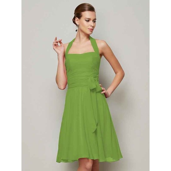 Charming Halter Sleeveless Pleats Bowknot Short Chiffon Bridesmaid Dresses