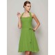 Charming Halter Sleeveless Pleats Bowknot Short Chiffon Bridesmaid Dresses