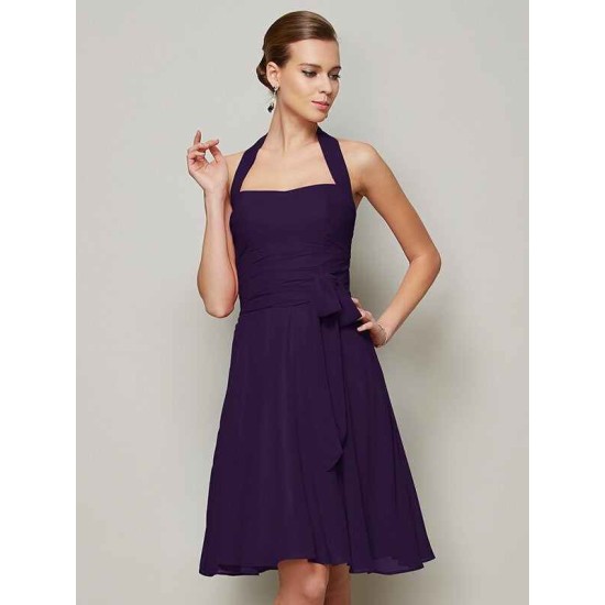 Charming Halter Sleeveless Pleats Bowknot Short Chiffon Bridesmaid Dresses