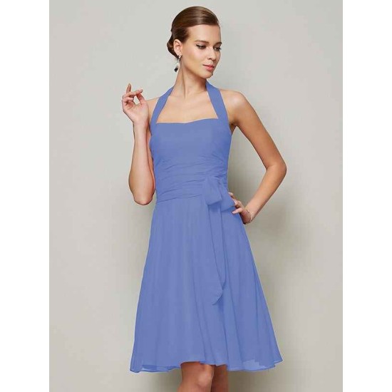 Charming Halter Sleeveless Pleats Bowknot Short Chiffon Bridesmaid Dresses