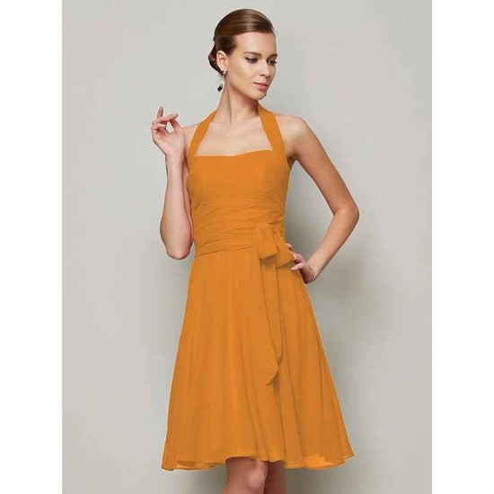 Charming Halter Sleeveless Pleats Bowknot Short Chiffon Bridesmaid Dresses
