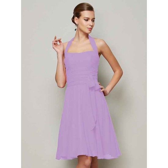 Charming Halter Sleeveless Pleats Bowknot Short Chiffon Bridesmaid Dresses