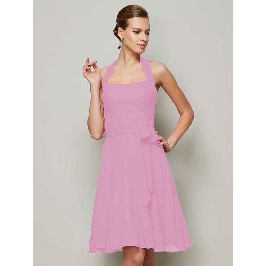 Charming Halter Sleeveless Pleats Bowknot Short Chiffon Bridesmaid Dresses
