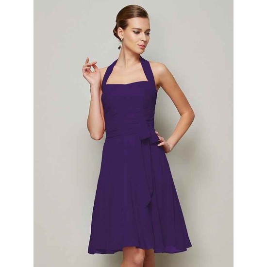 Charming Halter Sleeveless Pleats Bowknot Short Chiffon Bridesmaid Dresses