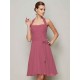 Charming Halter Sleeveless Pleats Bowknot Short Chiffon Bridesmaid Dresses