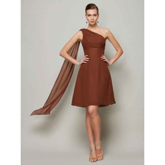 Classy Sleeveless One Shoulders Pleats Short Chiffon Bridesmaid Dresses
