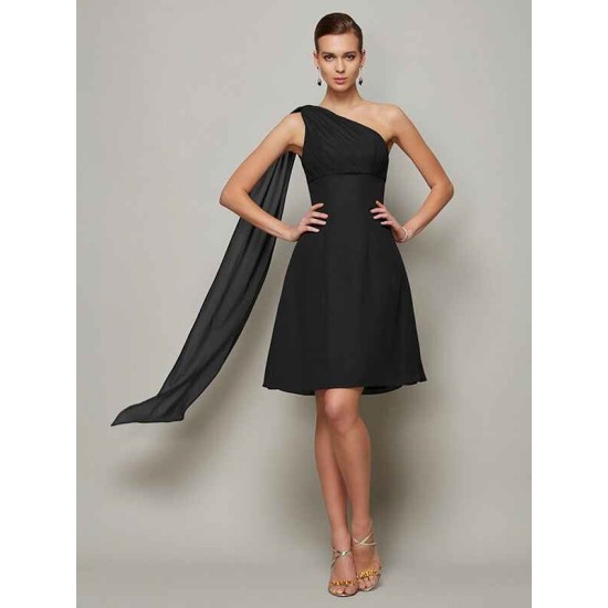 Classy Sleeveless One Shoulders Pleats Short Chiffon Bridesmaid Dresses