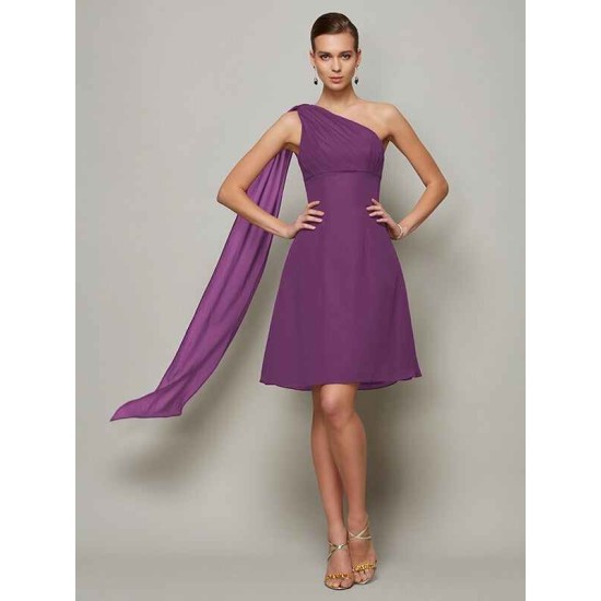 Classy Sleeveless One Shoulders Pleats Short Chiffon Bridesmaid Dresses